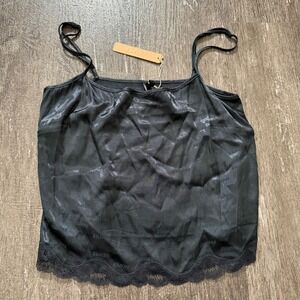 SKIMS Black Lace Trimmed Satin Camisole Tank Top XS